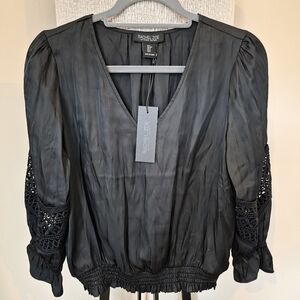 Rachel Zoe Elegant Black Blouse with Lace Sleeves